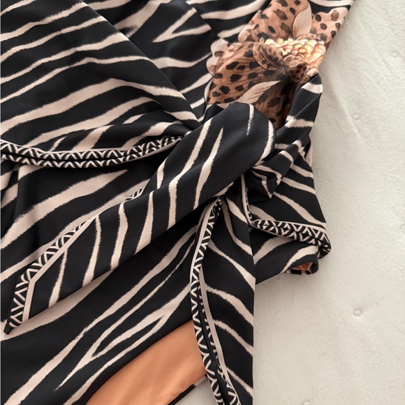 Floral Zebra Print One-Piece Swimsuit in Black and Tan - Picture 3 of 6